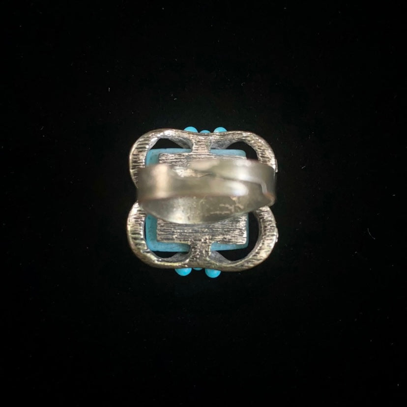 Vintage Unisex Costume Turquoise & Silver Signet Ring