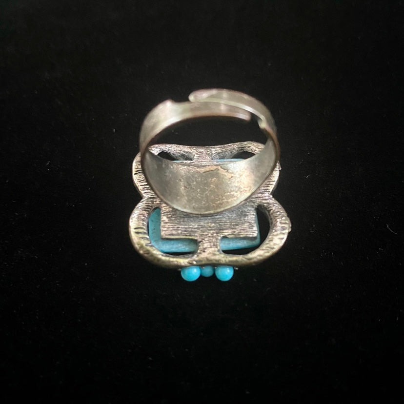 Vintage Unisex Costume Turquoise & Silver Signet Ring