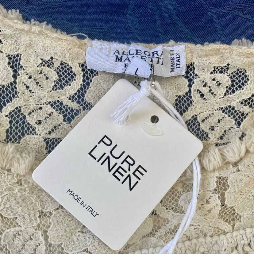 NWT Beige Allegra Masetti Lace Drop-Waist Linen Dress (L)