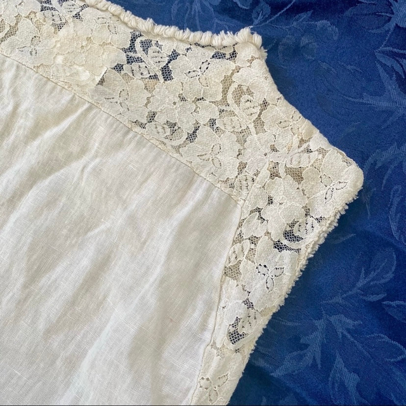 NWT Beige Allegra Masetti Lace Drop-Waist Linen Dress (L)