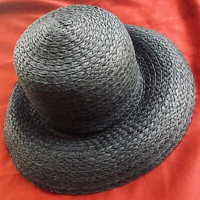 Vintage Marcus Adler Black Paper Sun Hat with Adjustable Band