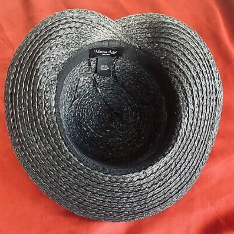 Vintage Marcus Adler Black Paper Sun Hat with Adjustable Band