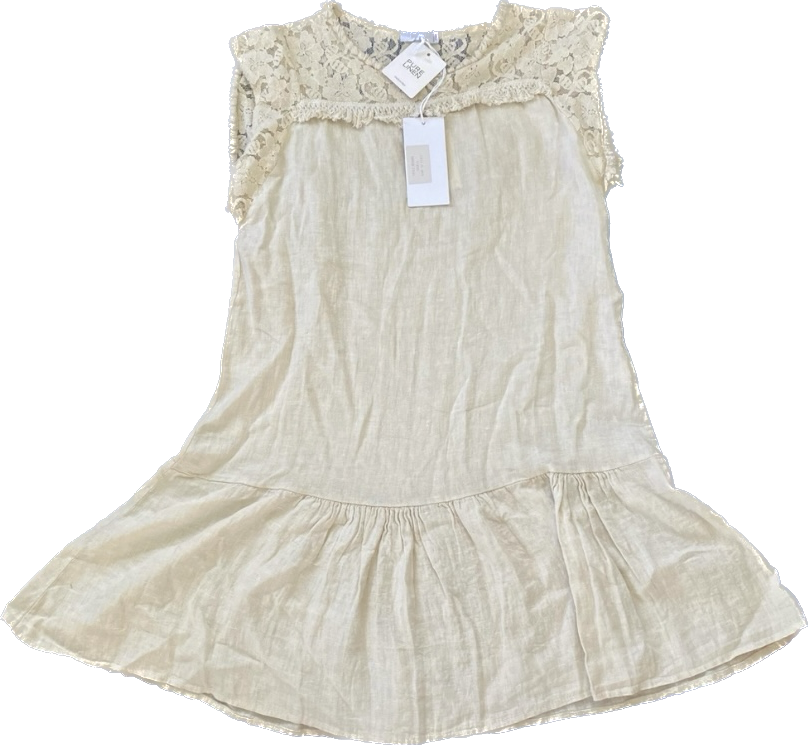 NWT Beige Allegra Masetti Lace Drop-Waist Linen Dress (L)