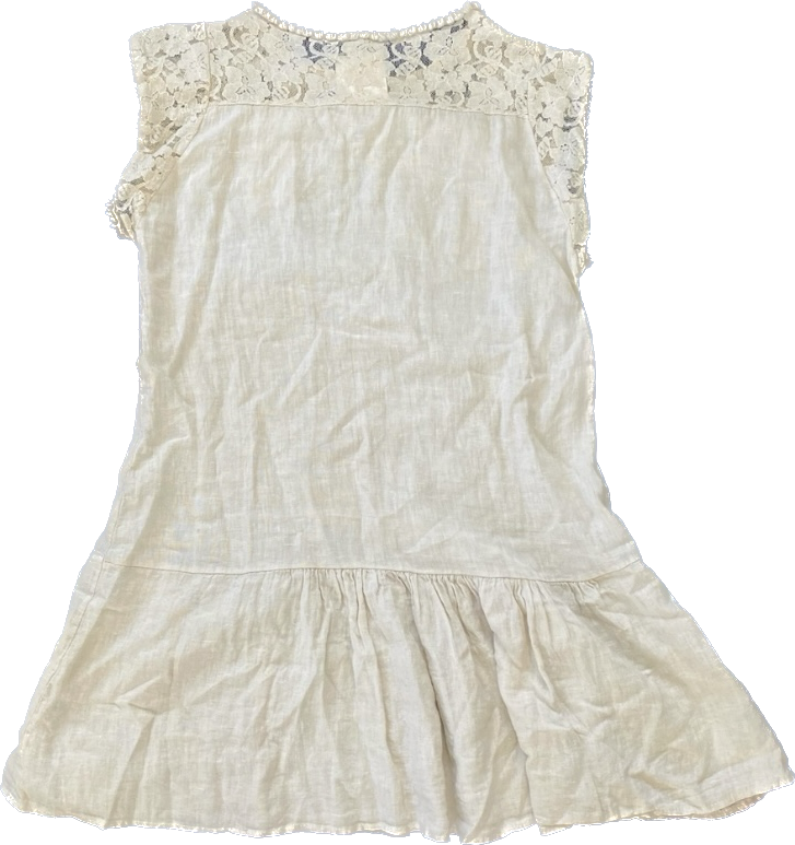 NWT Beige Allegra Masetti Lace Drop-Waist Linen Dress (L)