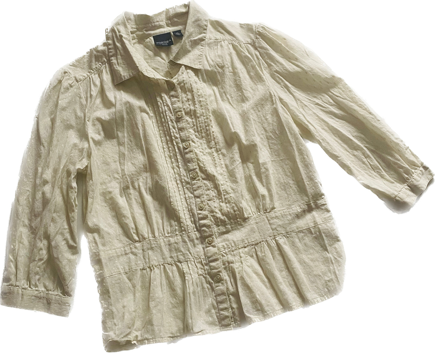 Classic Beige Cotton ¾ Sleeve Button Down Blouse (PL)