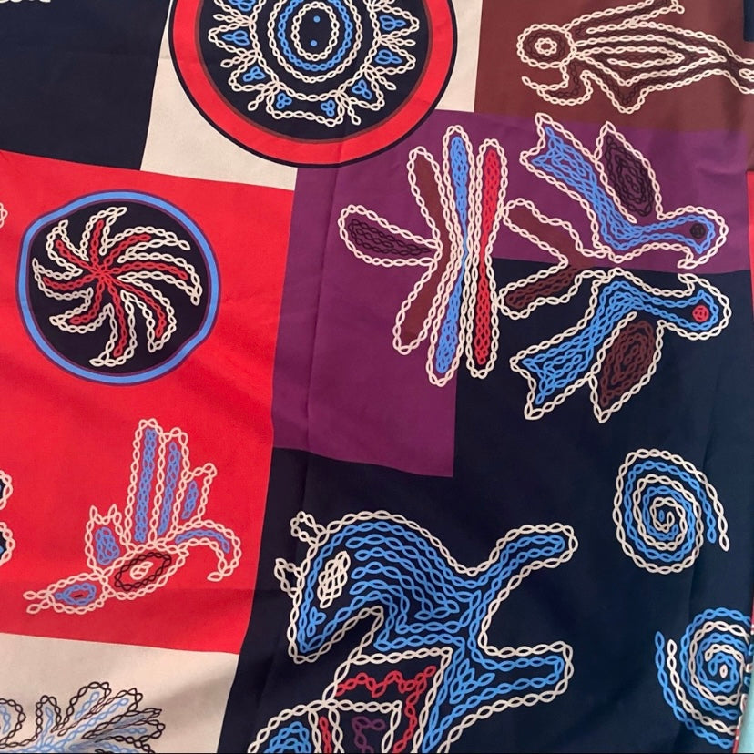 Hot Pink & Blue Patchwork Folk Art Sleeveless Maxi-Dress (XL)