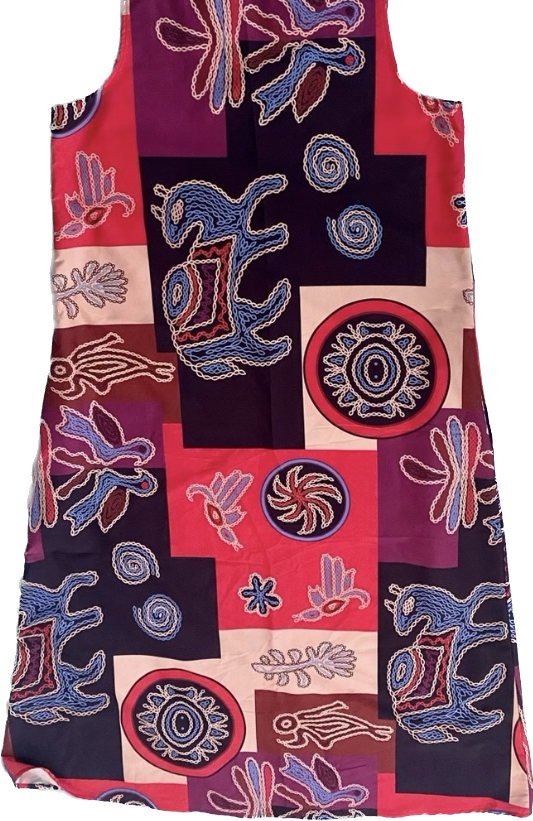 Hot Pink & Blue Patchwork Folk Art Sleeveless Maxi-Dress (XL)