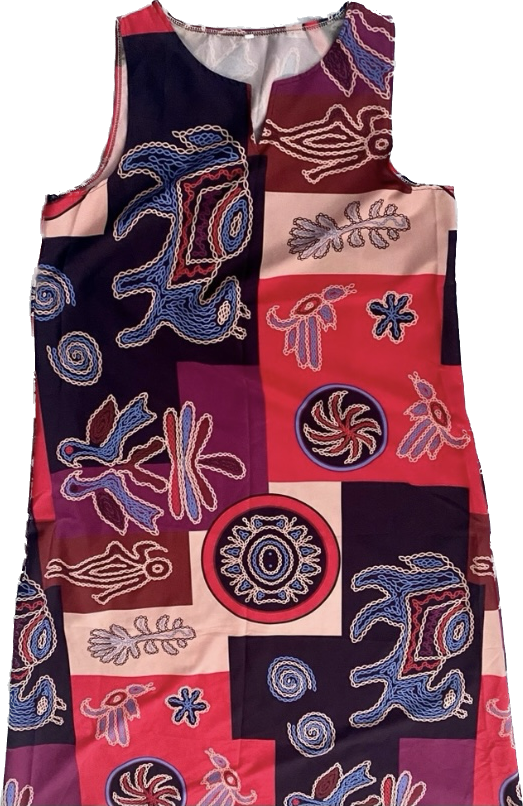 Hot Pink & Blue Patchwork Folk Art Sleeveless Maxi-Dress (XL)