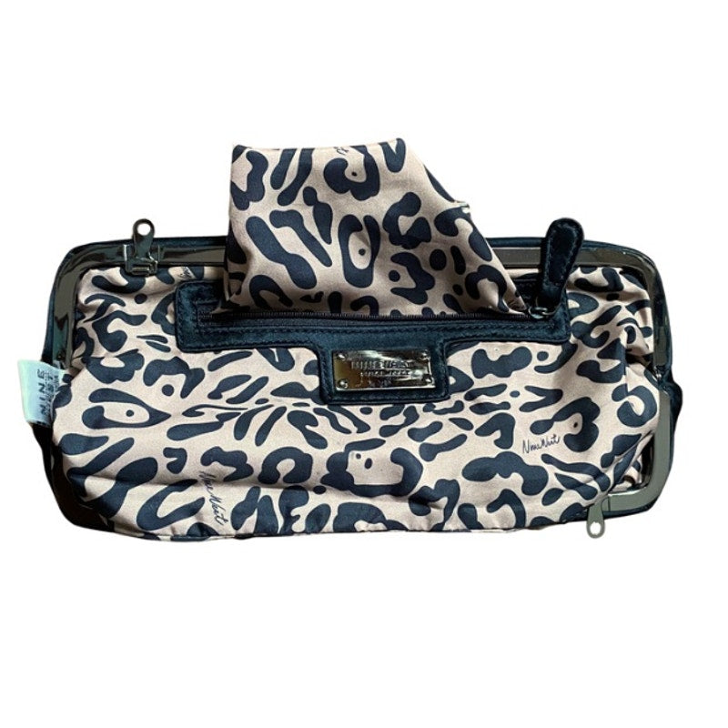 Y2K Cheetah Print Lined Pleated Black Satin Clutch/ Crossbody with Silver Chain Strap