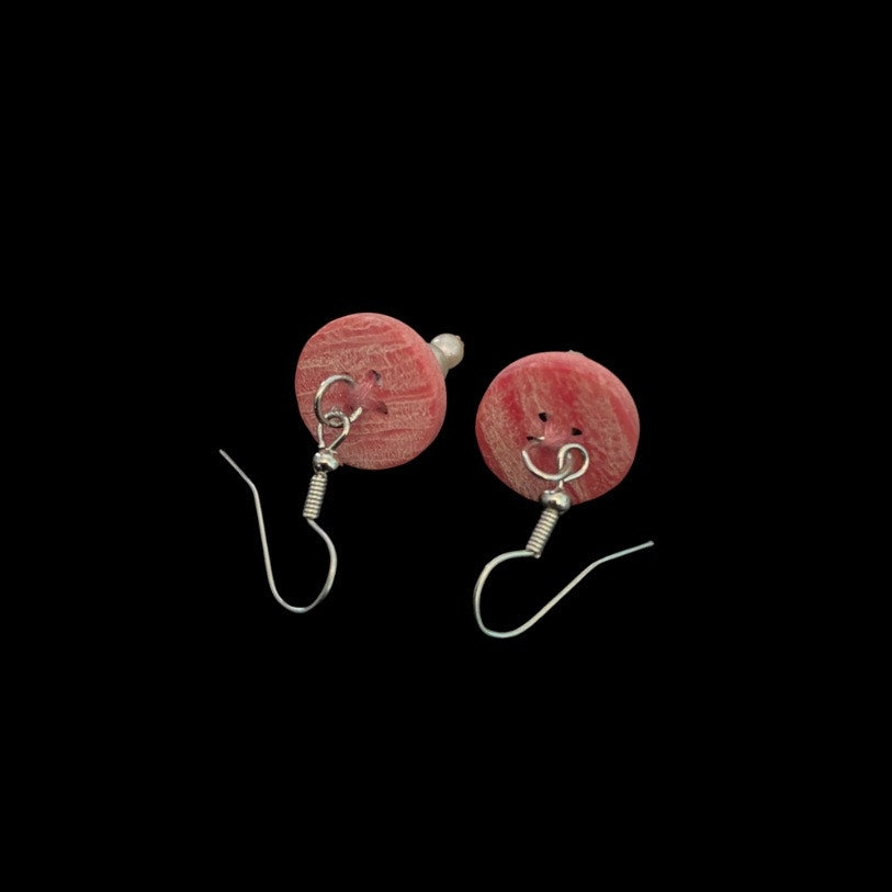 Pink Vintage Pearl Bead & Button Mushroom Earrings