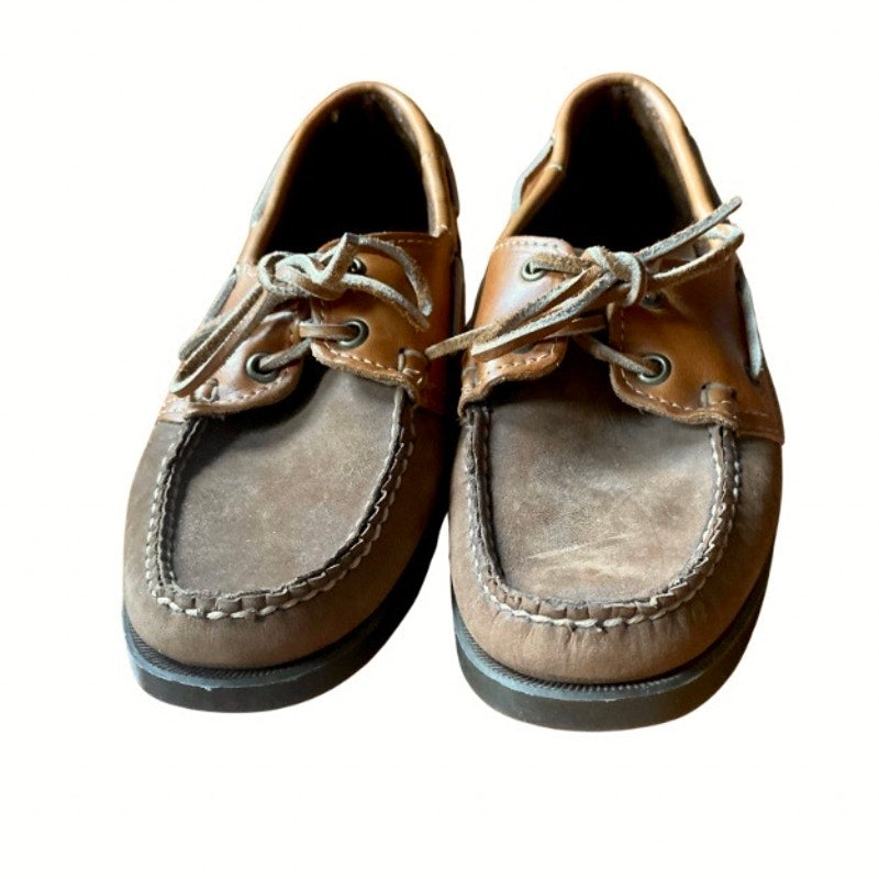 Two-toned Dark Grey/Cognac Brown Leather Sebago Docksides Loafers with Rawhide Laces (Men’s 8.5)