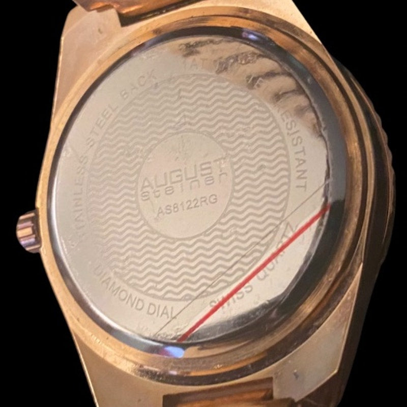 Secondhand Large Rose Gold Toned Diamond Dial Analog Wristwatch