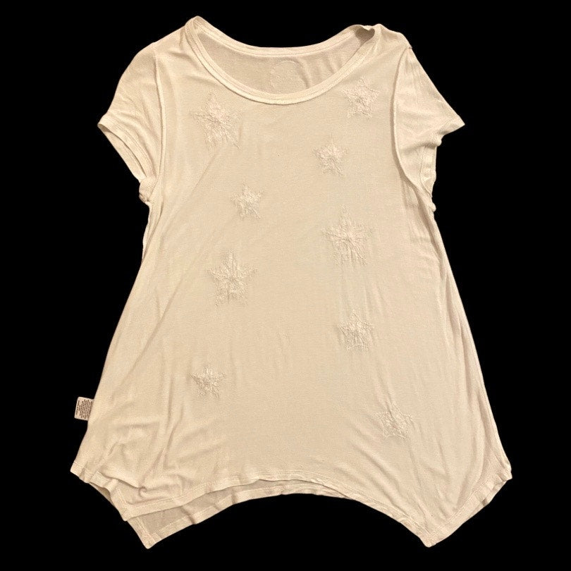 Loose Fitting White & Silver Sequin Embroidered Stars Shirt (M)