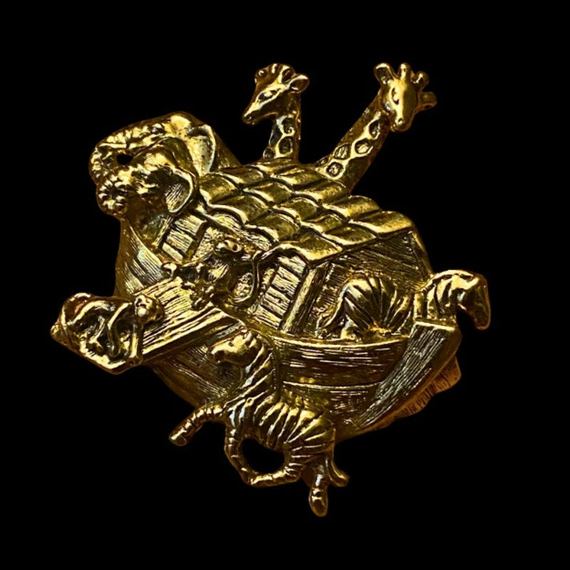 1990’s Vintage Noah’s Ark Gold Toned Brooch - Zebras, Monkeys, Giraffes, Elephants