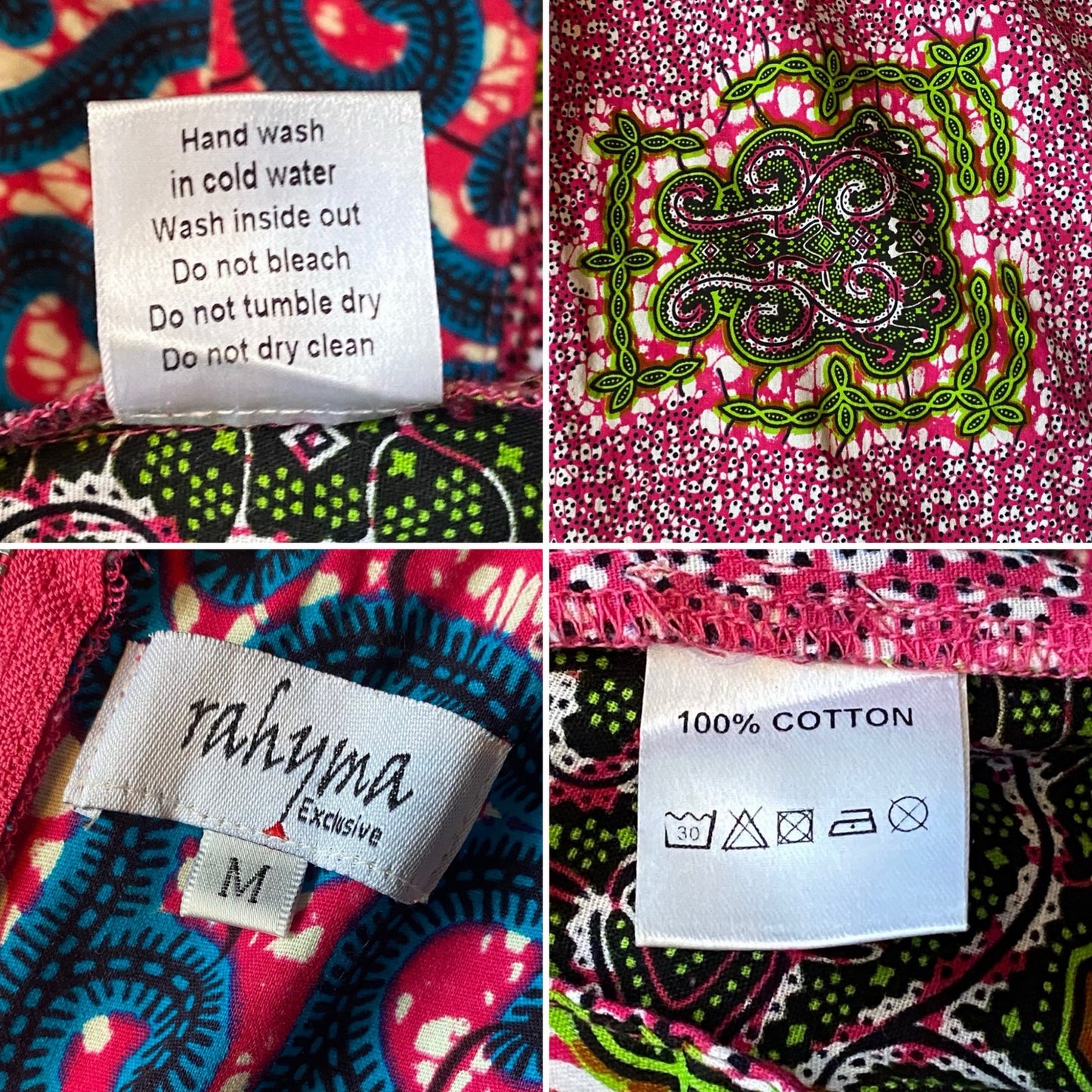 Vibrant Hot Pink, Royal Blue, Lime Green Abstract Ankara Print Wide-Legged Sleeveless Cotton Jumpsuit (M)