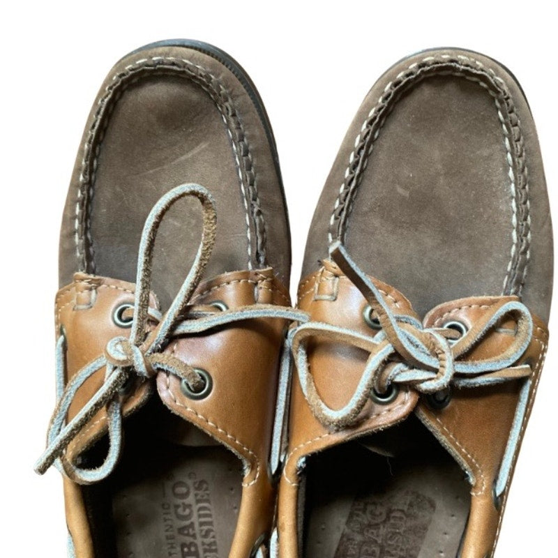 Two-toned Dark Grey/Cognac Brown Leather Sebago Docksides Loafers with Rawhide Laces (Men’s 8.5)