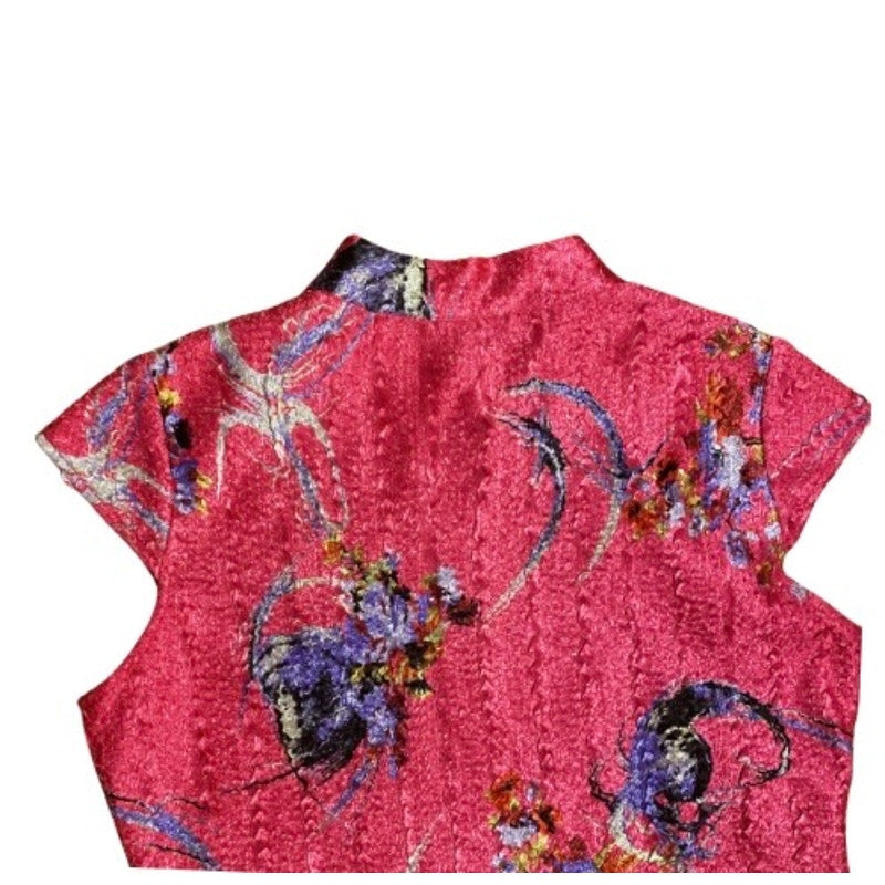 Vintage Hot Pink Chinese Floral Tunic / Mini-Dress (L)