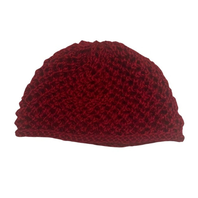 Cherry Red Retro Style Knit Mesh Skull Cap (M/L)