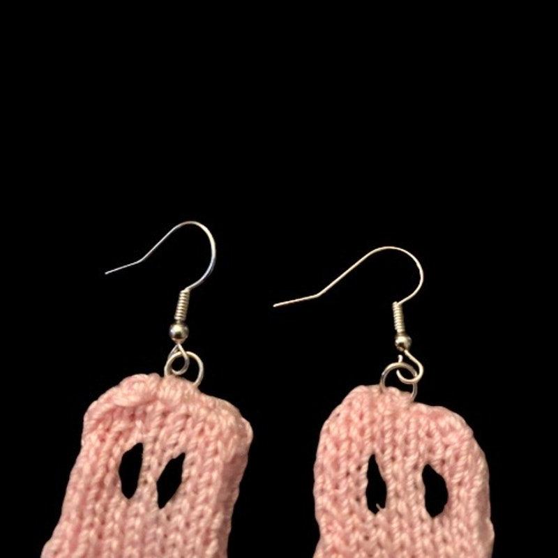 Pastel Pink Minimalist Ghost Earrings | Handknit with Cotton Thread