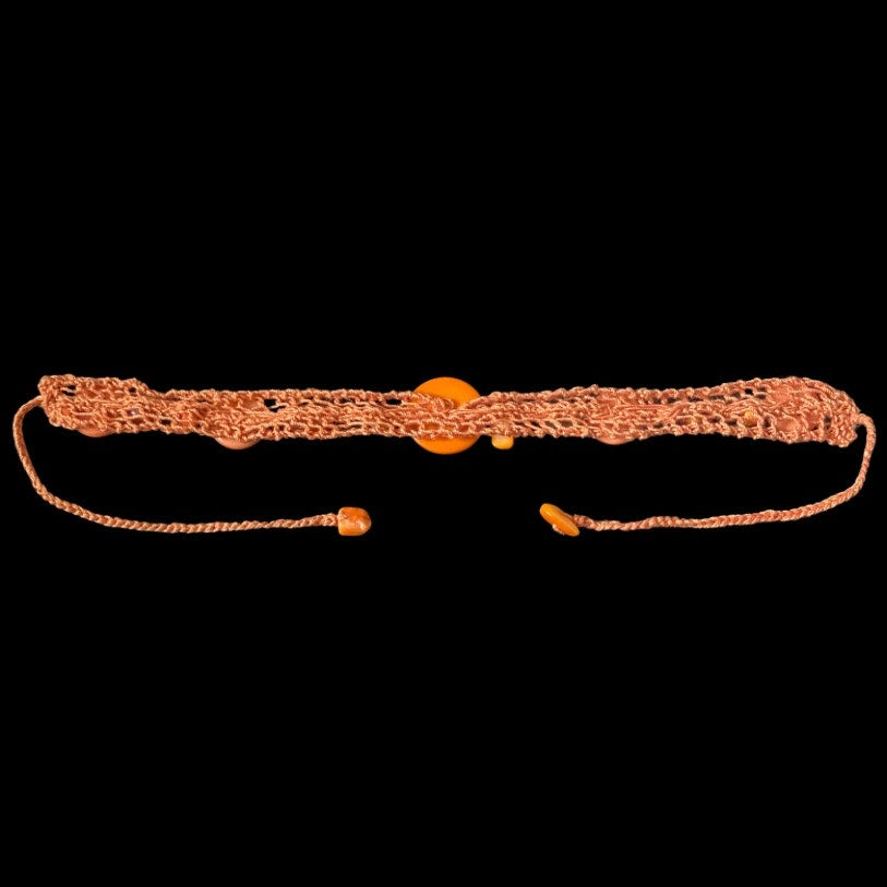 Orange Button Embellished Handknit Cotton Choker Necklace