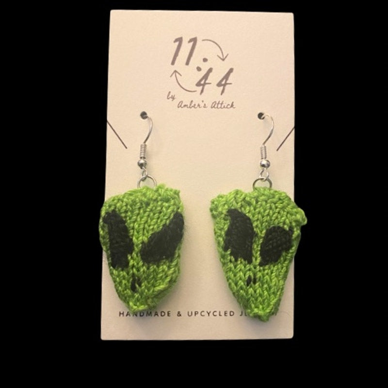 Brat Green Aliens Handknit Cotton Earrings
