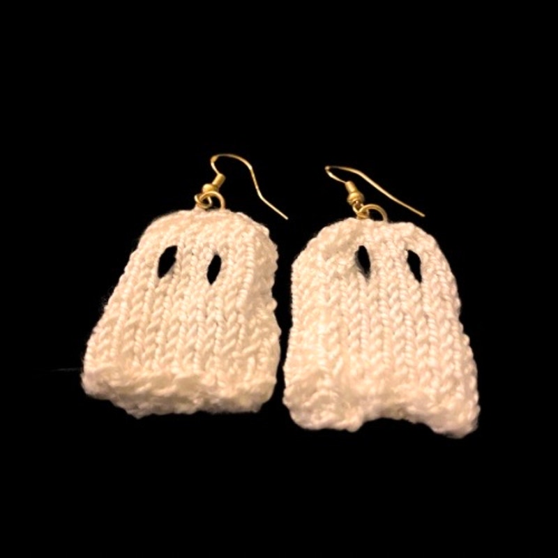 White Minimalist Ghost Handknit Cotton Earrings