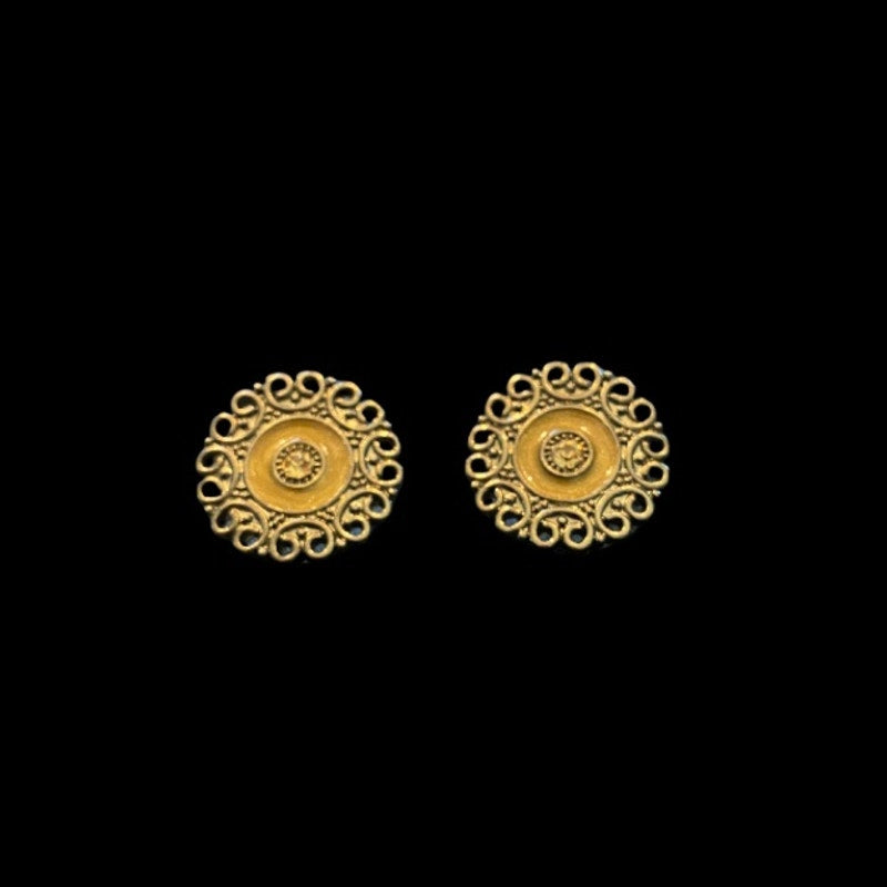 Antique Recreation Goldenrod Cannetille Pewter Round Flower Stud Earrings