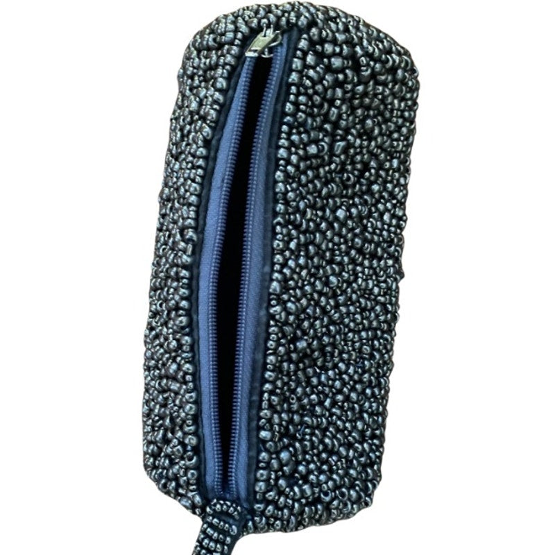 Y2K Small Metallic Pewter Pebble Beaded Wristlet