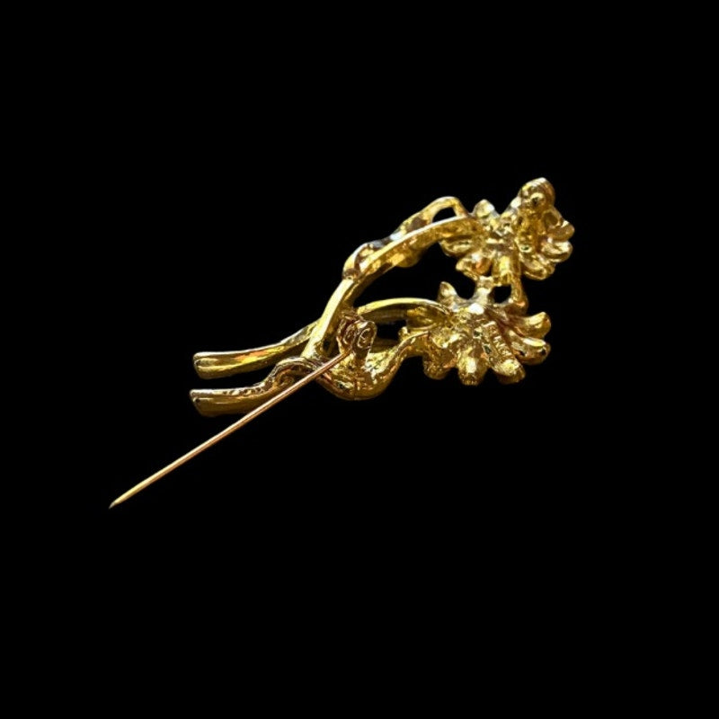 Vintage AB Red & Fuchsia Rhinestones Goldtoned Flower Brooch