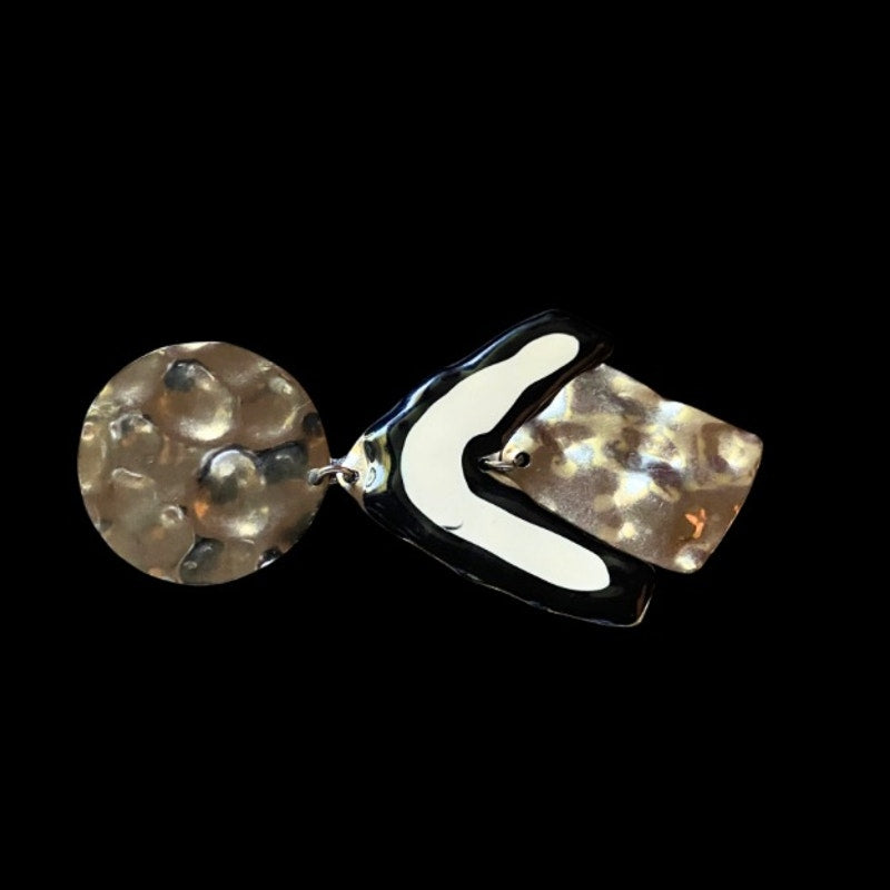 Upcycled Vintage Silver Black & White Geometric Abstract Enamel Brooch