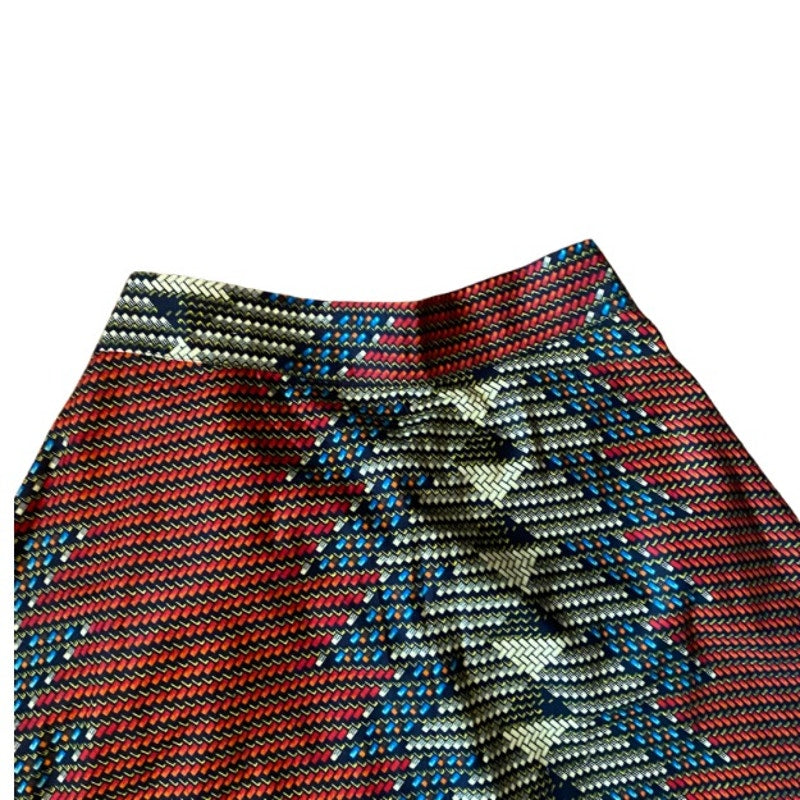 Red, Yellow, Black, and Blue Ankara Print High Side Slit Cotton Sarong Wrap Skirt (OSFM)
