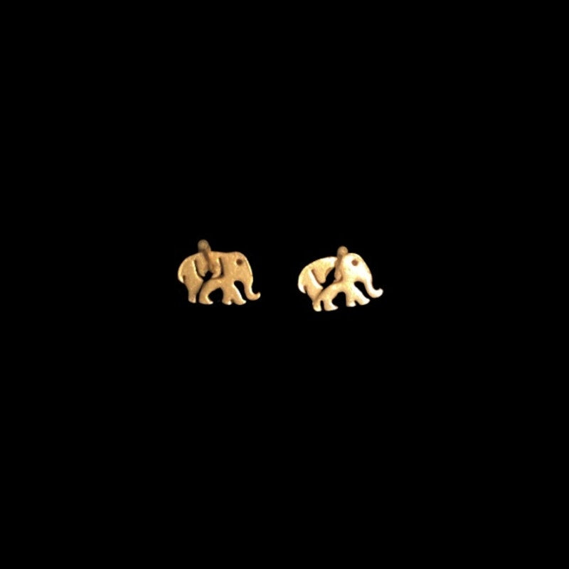 Dainty Gold Tone Elephant Stud Earrings