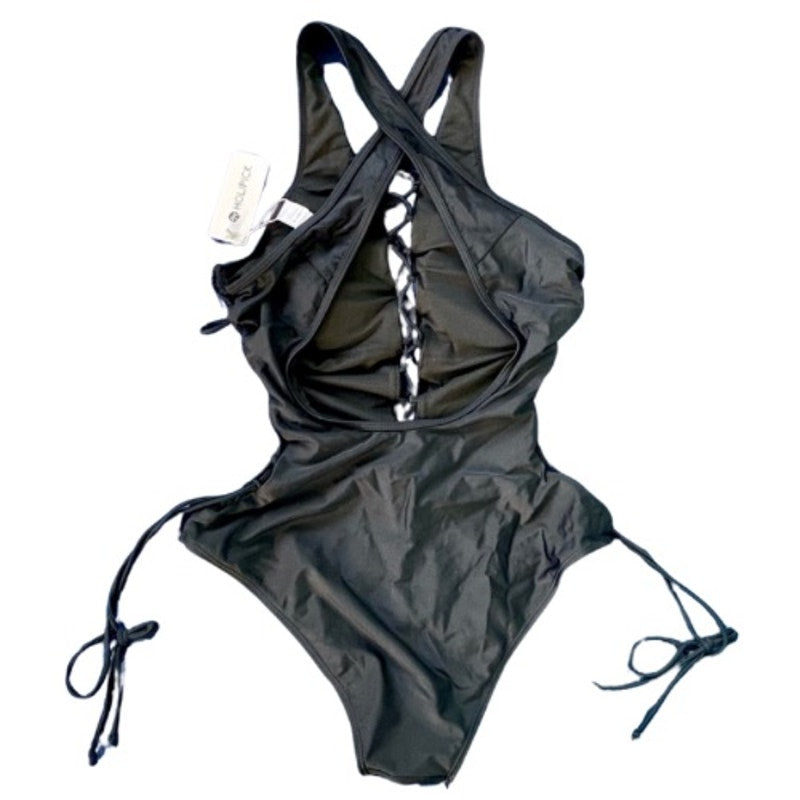 NWT Sexy Chic Black Lace-Up One Piece Swimsuit (L)