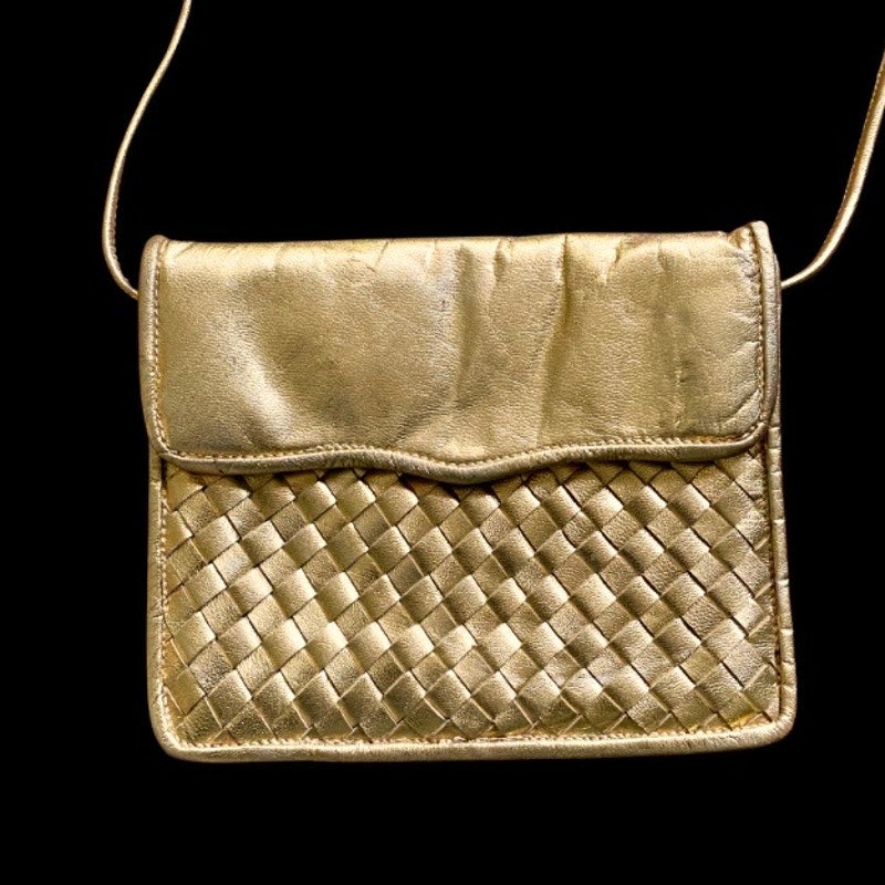Vintage Metallic Gold Basketweave Envelope Shoulder Bag