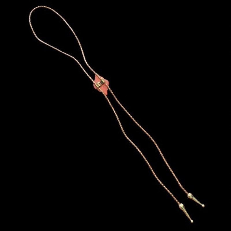 Shiny & Matte Gold Toned Chunky Swirl Camel Brown Leather Cord Bolo Tie