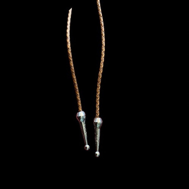 Red & Silver Swirl Camel Brown Leather Cord Bolo Tie