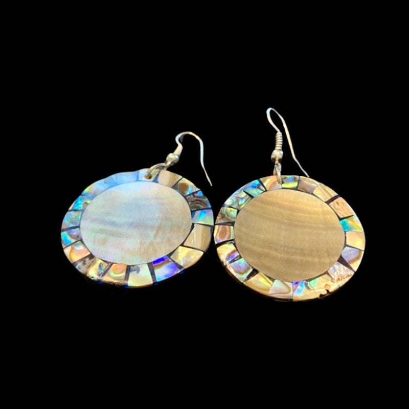 Mother of Pearl & Abalone Shell Mosaic Disc Drop Earrings Black/Rainbow Prism