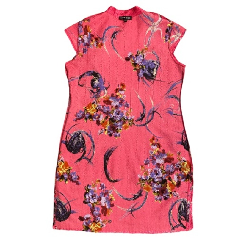 Vintage Hot Pink Chinese Floral Tunic / Mini-Dress (L)