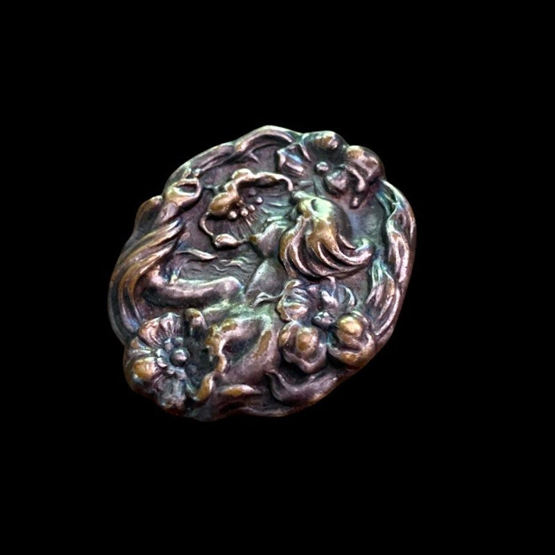 Vintage Art Nouveau Floral Forest Nymph Silverplate Brooch