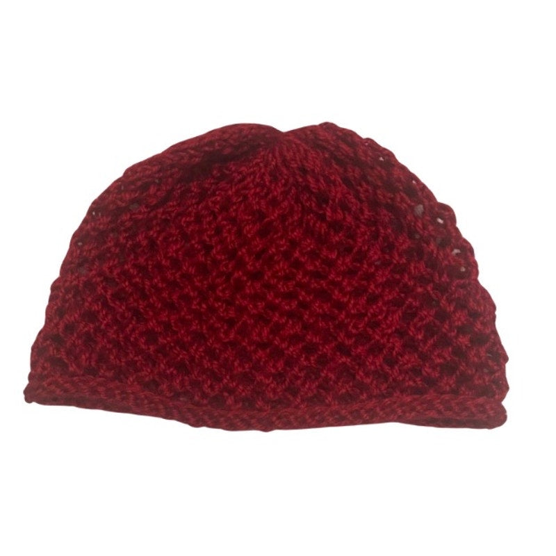 Cherry Red Retro Style Knit Mesh Skull Cap (M/L)