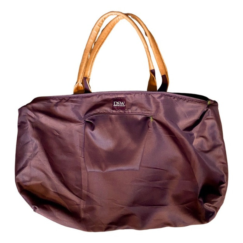 Large Maroon Corduroy Tan Faux Leather Weekender Bag with Adjustable Shoulder Strap