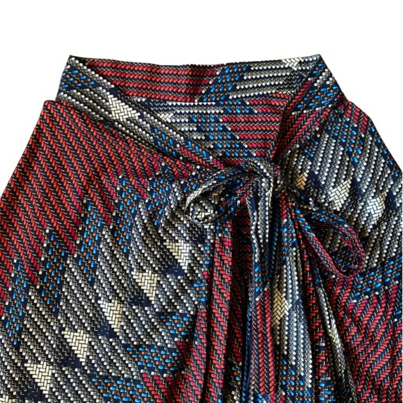 Red, Yellow, Black, and Blue Ankara Print High Side Slit Cotton Sarong Wrap Skirt (OSFM)