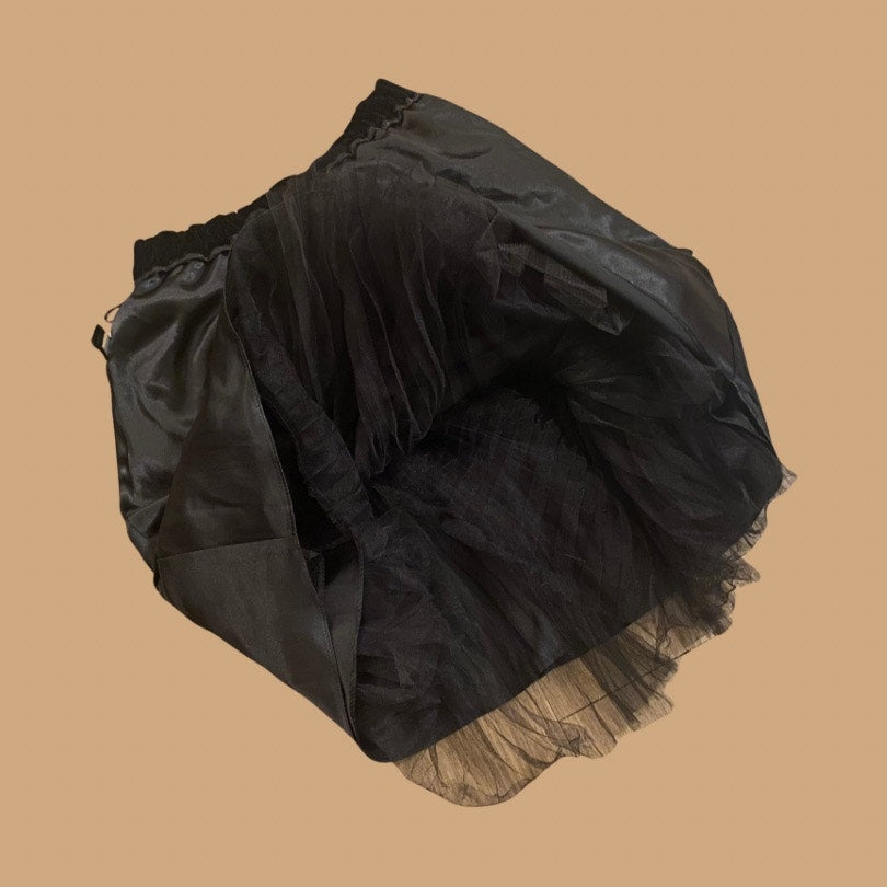 Voluminous Black Velvet & Tulle Circle Skirt (XS)