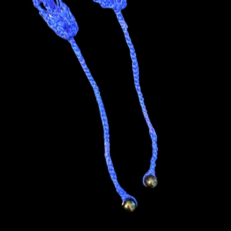 Black and White Button Embellished Royal Blue Handknit Cotton Choker Necklace