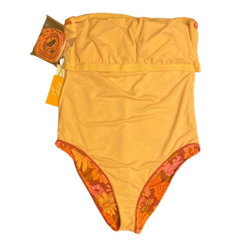 NWT Pink Strapless/Halter Pink and Orange Flower Power One-Piece Swimsuit (L)