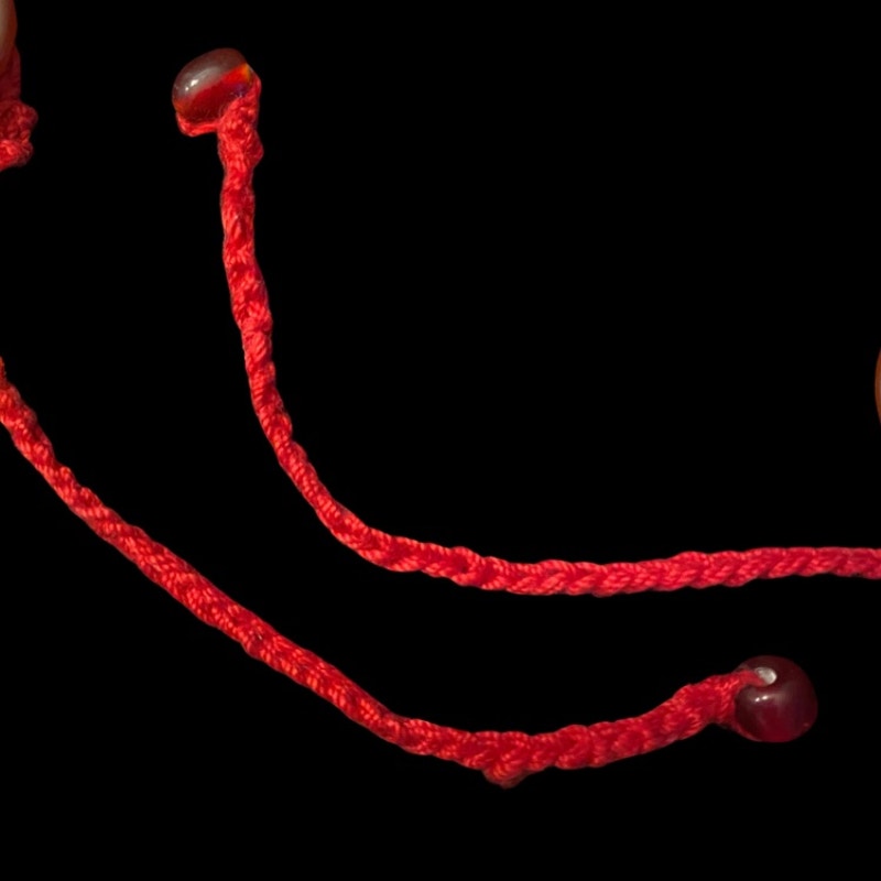 Red/Brown Button Embellished Handknit Cotton Choker Necklace