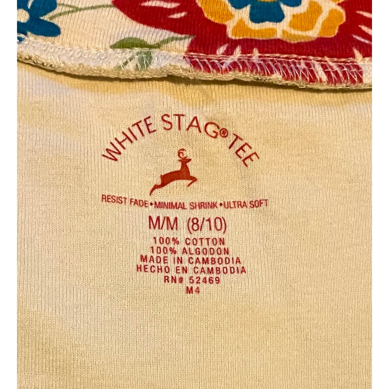 Cream/Red/Multi Floral Pattern V-Neck 100% Cotton Vest/ SleevelessTop (8-10)