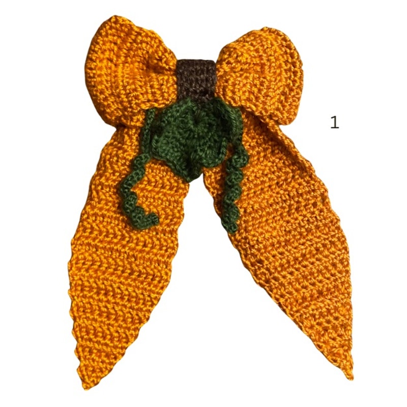 Pumpkin on the Vine Crochet Bow - Handmade Accessory with Removable Clip