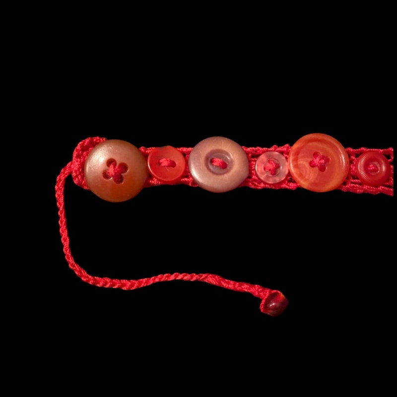 Red/Brown Button Embellished Handknit Cotton Choker Necklace