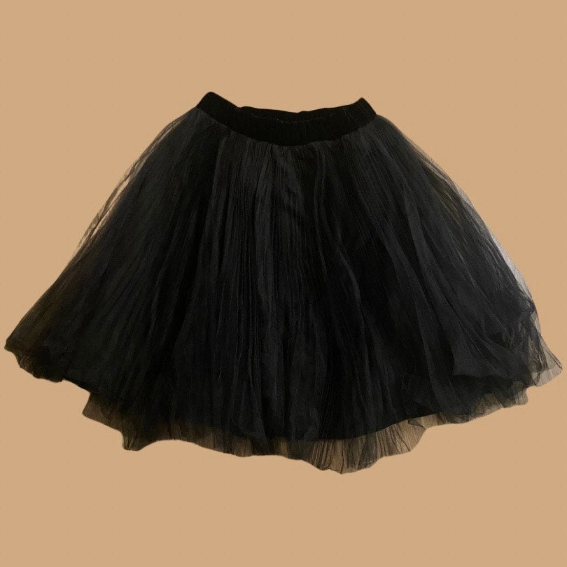Voluminous Black Velvet & Tulle Circle Skirt (XS)
